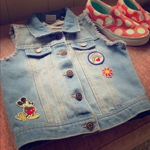 Denim Jean Vest with Micky Mouse Patches Girls S